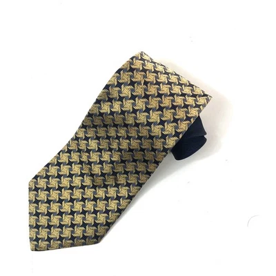 Corbata de seda vintage TOMMY HILFIGER HECHA EN EE. UU. azul marino dorado patrón geométrico años 90 Foto 1 de 4