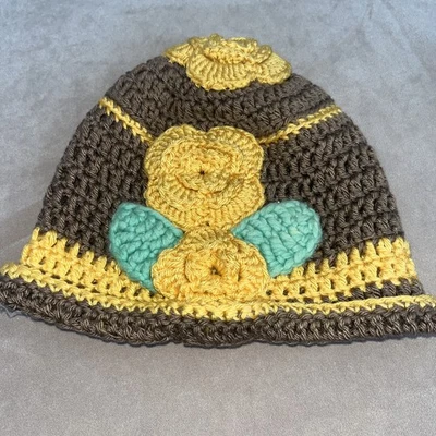 Hecho a mano para niños pequeños ganchillo tejido flor cubo gorro calavera gorra sombrero Foto 1 de 4