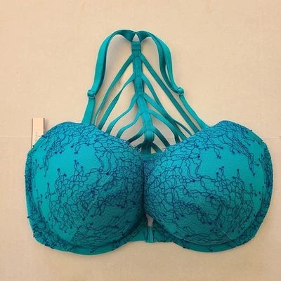 Victoria Secret Push Up Front Close Bra 34DD Plunge Underwire Very Sexy Blue - Image 1 of 4