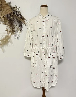 Binny Dress Womens Size 10 Vacation Print Resort Wear Embroidered White Casual - image 1 of 4