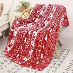 Red Sherpa Throw Blanket, Super Soft Warm Fuzzy Comfy Snowflake Blankets, Rev... - Picture 1 of 6
