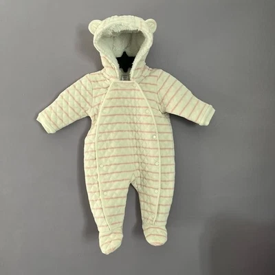 Nordstrom - Banderín de oso acolchado con capucha en rayas rosa blanco - Talla 3 meses Foto 1 de 4