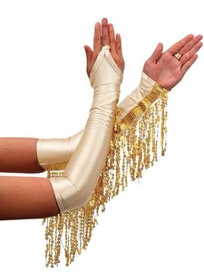 Woman’s Gold Tassel Fringe Sequins Fingerless Gloves Samba Costume Dance Party - Bild 1 von 5