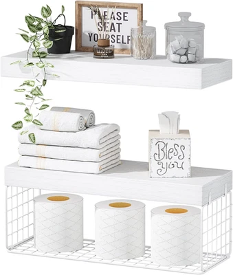 2pcs 16" White Bathroom Shelves over Toilet - Wall Mounted Floating Shelves NEW - Image 1 of 4