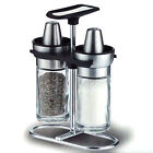 Salt & Pepper Glass Shakers Stainless Steel Bowl Top Lid Stand Spice Restaurant 