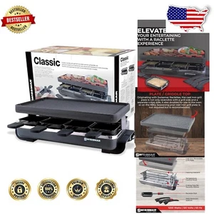 8-Person Classic Raclette Grill - Reversible Cast Iron & Indoor Electric Griller - Picture 1 of 8
