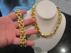 GOLD PLATED NECKLACE BRACELET SET LARGE STATEMENT LINK DESIGN 200 GRAMS - GW-22B - Picture 1 of 4