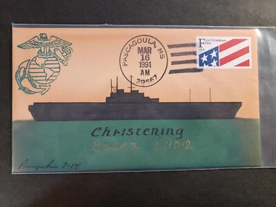 USS ESSEX LHD-2 Naval Cover 1991 ROGAK CHRISTENING Cachet Pascagoula, Miss - Image 1 of 2