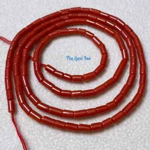 Undyed Ox Blood Red Italian Sardinia Coral Center Drill Branch Tube bead 18" - Picture 1 of 9