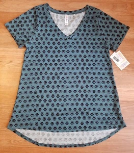 T-shirt scollo a V LuLaRoe Christy T SMALL stampe zampe turchese acqua stampa animali NUOVA S - Foto 1 di 6