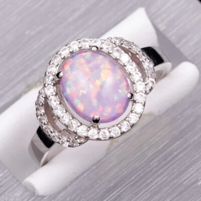 8x10 Oval Lavender Purple Fire Opal Cabochon Silver Jewelry Ring Size 7 8 9 10 - Image 1 of 4