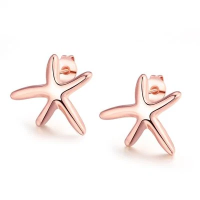 Hermosos nuevos aretes con poste de estrella de mar rellenos de oro rosa de 18 quilates Foto 1 de 4