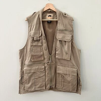 VTG Humvee Safari Photo Zip Pockets Khaki Tan Vest – Size Large - Image 1 of 3