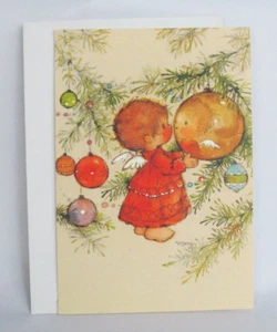 Unused Vintage Mary Hamilton Angel Looking in Christmas Bulb Greeting Card - Picture 1 of 4
