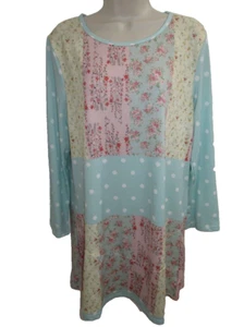 Lily By Firmiana Patchwork Pastel Floral Stretch Tunic Top XL New - Picture 1 of 4