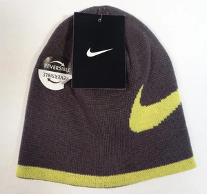 Nike Swoosh Reversible Gray & Yellow Knit Beanie Skull Cap Youth Boy's 4-7 NWT - Picture 1 of 4