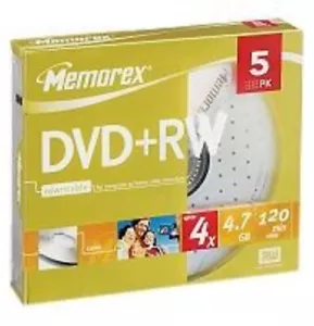Memorex DVD+RW 4.7GB Disc 120Min 4x Speed Rewritable Blank Discs Pack of 5 - Picture 1 of 1