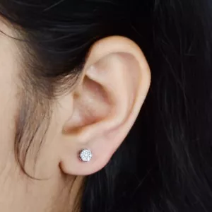0.18 Karat Cluster Echt H/Si Zertifiziert Diamant Ohrstecker 10k Weiß Echtgold - Bild 1 von 7