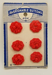 Botones de caña Le Chic de moda con patrón de fruta roja (3/4") 6 en tarjeta NOS #106 - Imagen 1 de 3