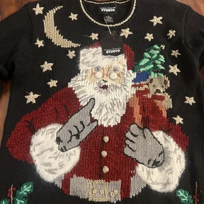 Suéter de Navidad Vintage STUDIO WORKS Para Hombres Pequeño Regaño Papá Noel 🥰🥰🥰 Foto 1 de 4