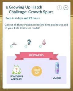 Growing Up Hatch Challenge: Growth Spurt - Pokemon Go 5x - Imagen 1 de 1