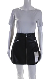 Allsaints Womens Zip Up Pocket Front Faux Leather Mini A Line Skirt Black Size 8 - Picture 1 of 6