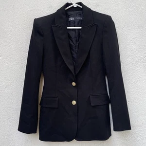 Zara Tailored Blazer Jacket Womens Extra Small 36 Black Single Breasted Preppy - Picture 1 of 18
