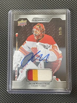 Jacob Markstrom - 2023-24 Upper Deck Engrained Mahogany Patch Auto /25 - Flames - Image 1 of 2