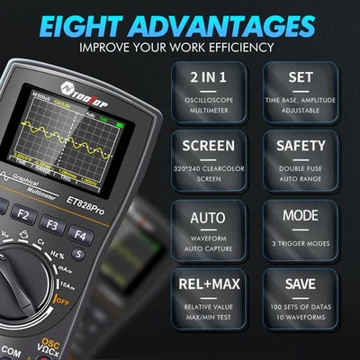 TOOLTOP ET828Pro Digital Oscilloscope 10MHz 50Msps 2-IN-1 Waveform Multimeter - Image 1 of 4