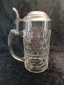 Beer Stein With Pewter Lid Holds 16.907 Oz Honey Comb Pattern Glass - Picture 1 of 9