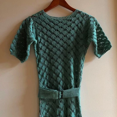 1930s Turquoise Knit Dress With Matching Belt - Image 1 of 4