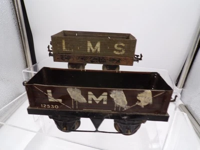 Two Hornby tinplate litho O gauge LMS open wagons                             B9 - Image 1 of 4