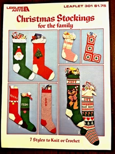 Leisure Arts 0301 family CHRISTMAS STOCKINGS knit crochet 8pg leaflet 1984 - Picture 1 of 7