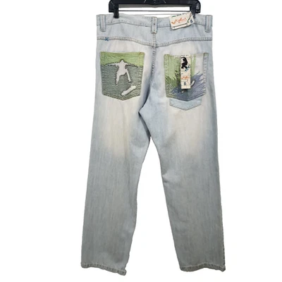 Deadstock NOS Vintage Miskeen Baggy Jeans 34x33 Rock Grunge Skater Y2K Light - Image 1 of 4