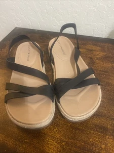 Lucky Brand Daedil Damen-Sandale Größe 8M schwarzes Leder-Obermaterial Espadrille Slipper - Bild 1 von 7