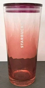 Starbucks Pink Ombre 18oz GLASS not plastic tumbler with Lid but no straw - Picture 1 of 6