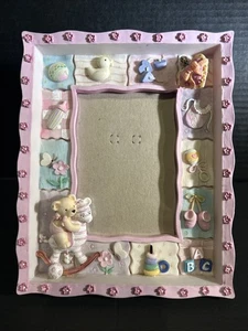 Vintage 3D verzierter rosa Blumen Harz Baby Bilderrahmen - Bild 1 von 9
