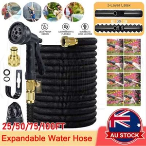 Water Garden Hose Flexible Expandable Pipe Car Wash W/ Spray Nozzle Gun 25-100FT - Picture 1 of 17