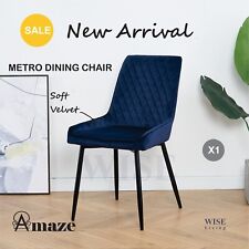 ⭐Amaze⭐ Metro Blue Upholstered Velvet Dining Chair Retro Lounge Accent Dressing