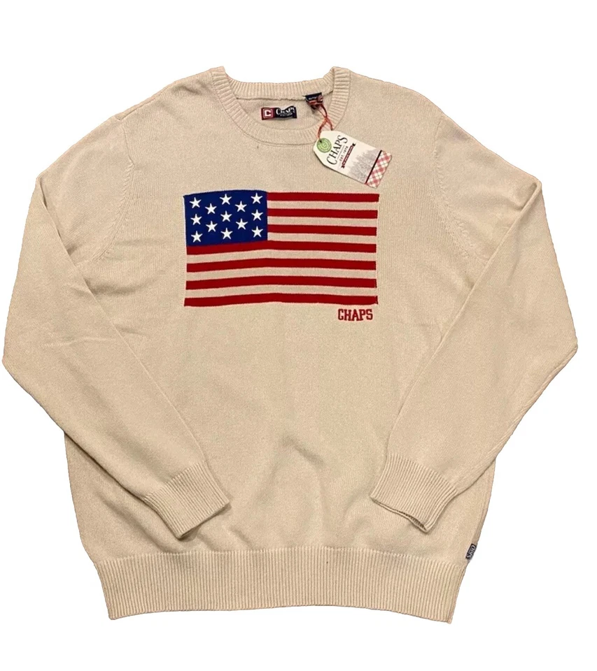 Size Large - Chaps Oatmeal Heather Crewneck Knit Sweater Americana USA CM34SE933