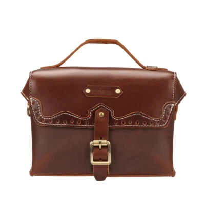 Tourbon Retro Leather Bike Handlebar Bag Front Bicycle Frame Case Mini Pad Pack - Image 1 of 4