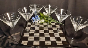 6 Contemporary Martini Glasses Individually etched, 3 Patterns Set - Picture 1 of 10