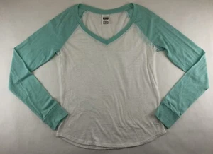 PINK by VICTORIA SECRET Womans SM VNeck Henley White&Green Long Sleeve T Shirt - Picture 1 of 6