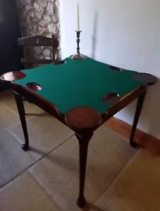 Georgian mahogany card table folding top outset corners green Baize Cabriole Leg - Picture 1 of 23