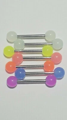 Barbillas de lengua/pezón 7 colores que brillan en la oscuridad acrílico UV calibre 14 5/8 pulgadas Foto 1 de 4