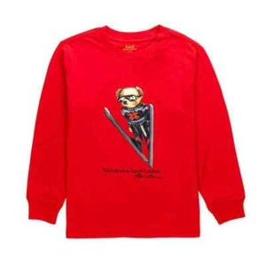 Polo Ralph Lauren Ski Bear Red Long Sleeve T-Shirt Youth LARGE 14-16 - Picture 1 of 11