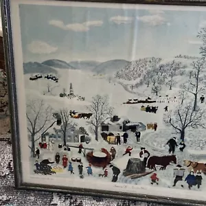 Vintage Grandma Moses Framed Print Sugaring Off Folk Art Americana - Picture 1 of 11