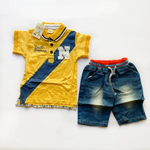 Toddler Boy Kids 2 Pcs Outwear Set T Shirt w/ Denim 3/4 Pants Set Toddler 3T -5T - Picture 1 of 1
