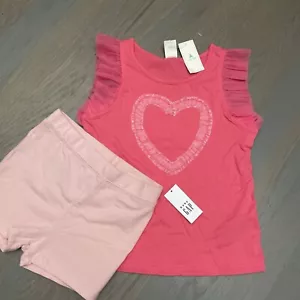 NWT Baby Gap girl SUMMER 2-piece pink tulle heart t-shirt shorts SET 5 5T - Picture 1 of 6