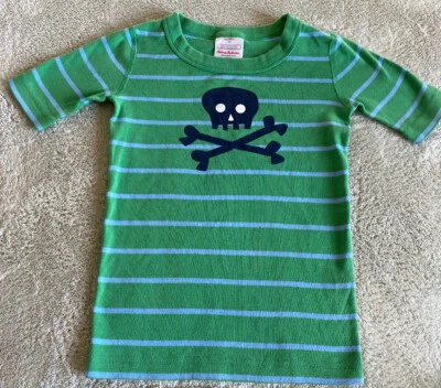 Camisa de pijama ajustada manga corta calavera a rayas verde azul Hanna Andersson para niños 8  Foto 1 de 4